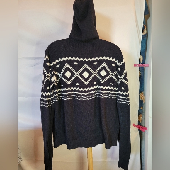 Sokool black white hood long sleeve sweater pockets buttons large - Picture 4 of 6